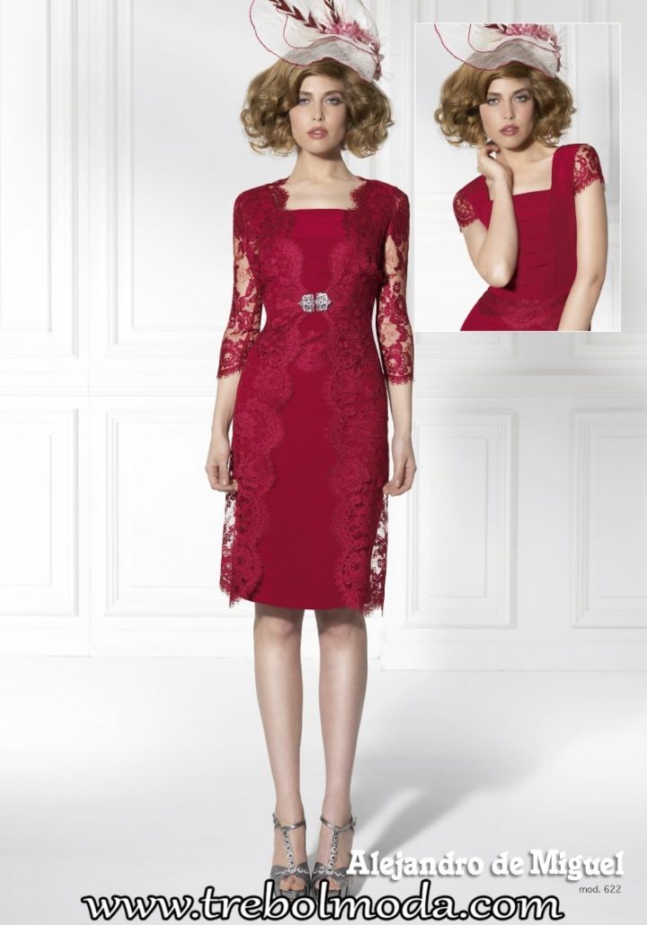Vestido corto y abrigo de encaje 622. Talla 50