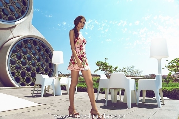 Vestido sin mangas realizado en encaje con bordados