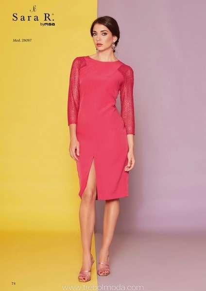 28087 Vestido con mangas de brillo. Tallas 40, 44, y 52. Mod. 28087