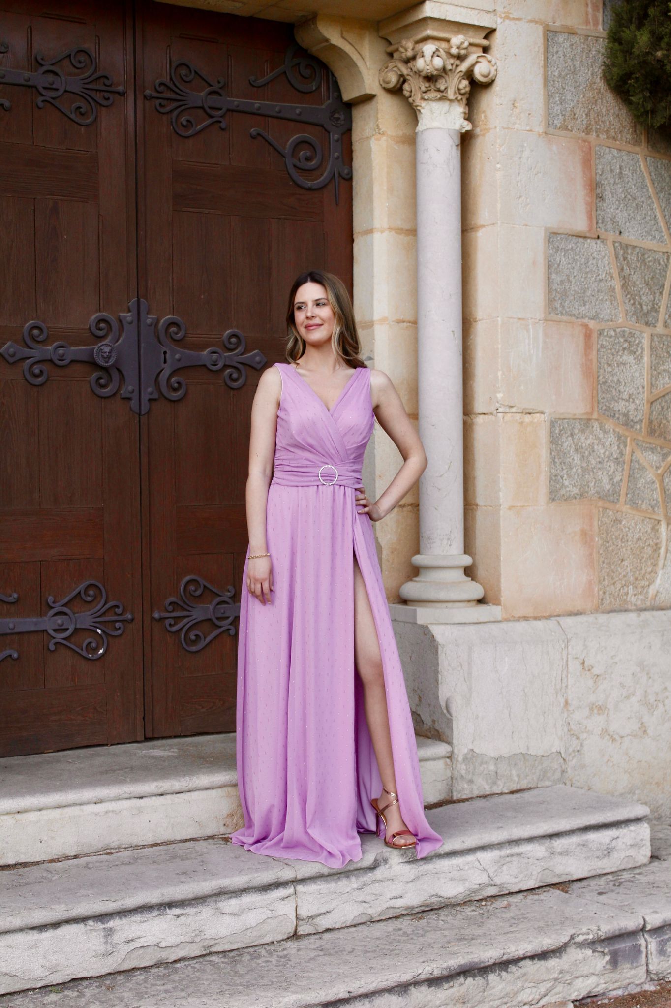 Vestido largo en color lila - Trebol Moda