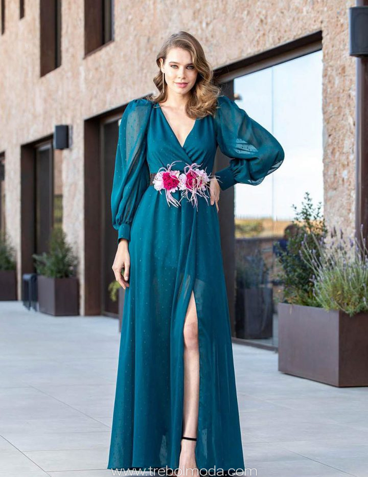 Vestido de gala manga larga 2025