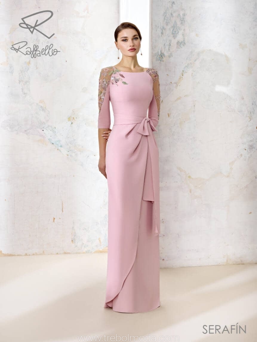 -A Vestido con mangas transparentes. Mod. Serafin. Talla 48 color turquesa