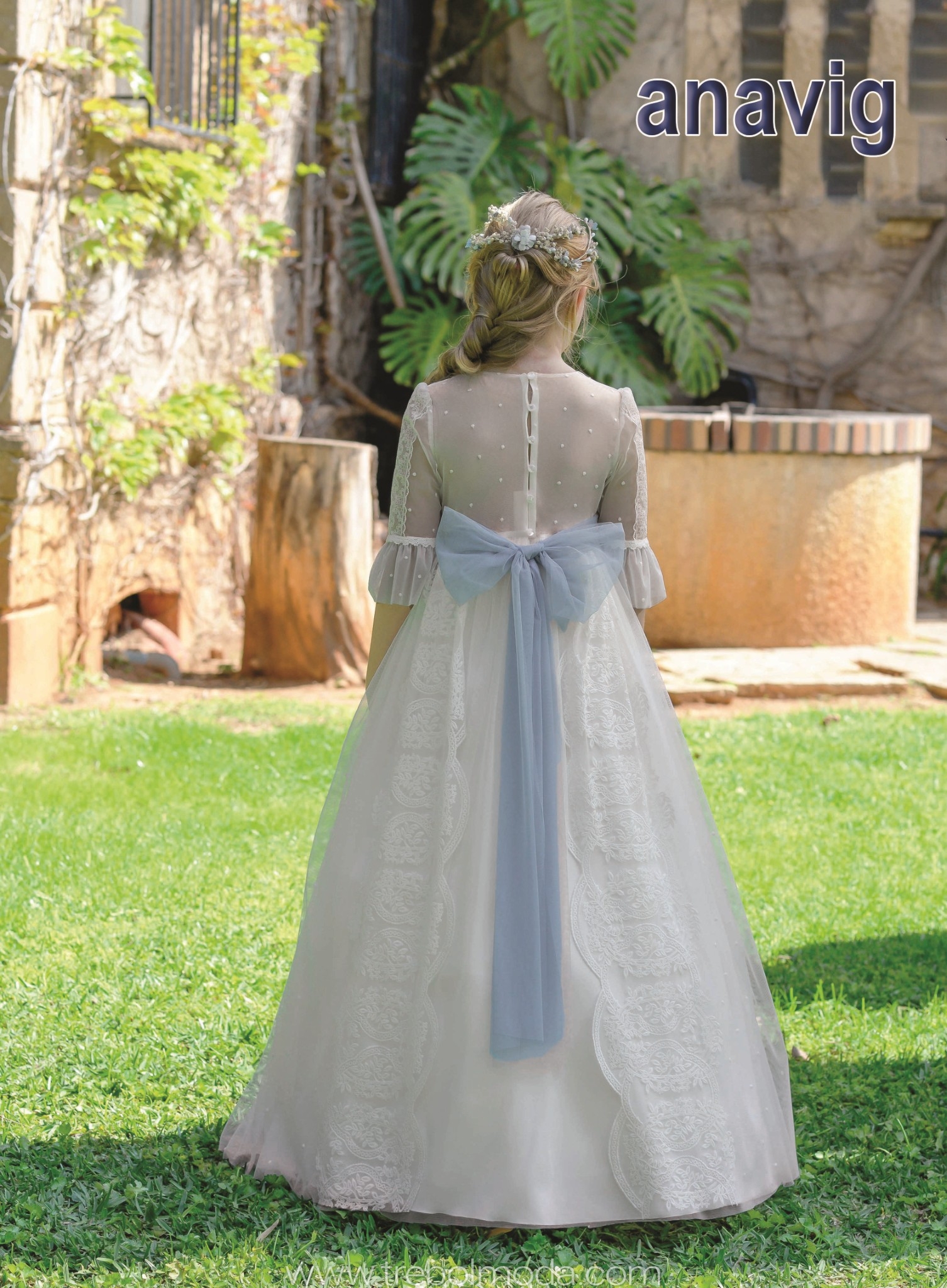 36416 Vestido comunión fajín azul